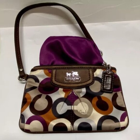 Coach Op Art Madison Wristlet Multicolor Signature Sateen Wristlet Leather Trim - Picture 4 of 9